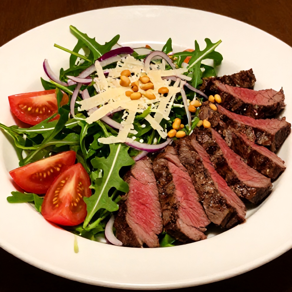 Plated Steak and Arugula Salad