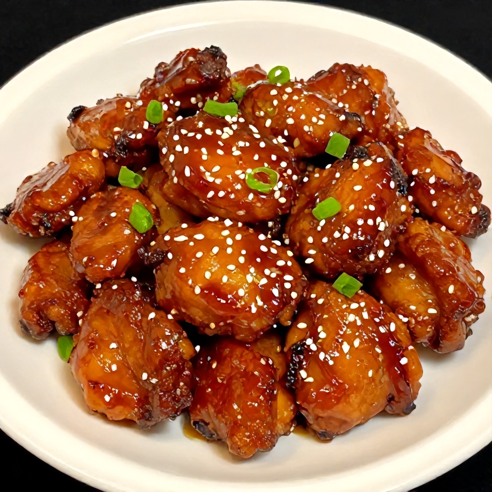 Plated Easy Sticky Char Siu Chicken with garnish