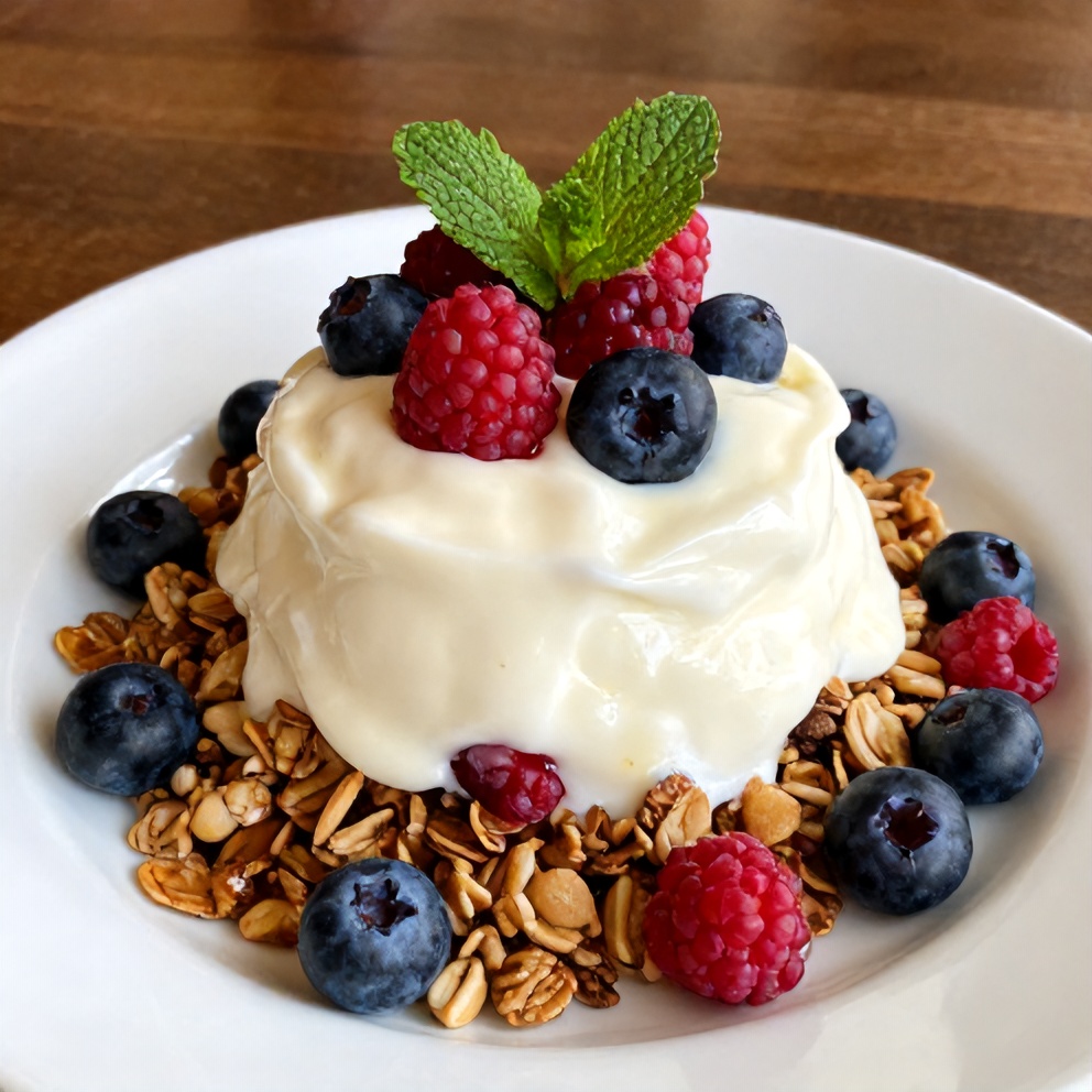 Finished Easy Summer Yogurt Parfait with Fresh Berries and Honey