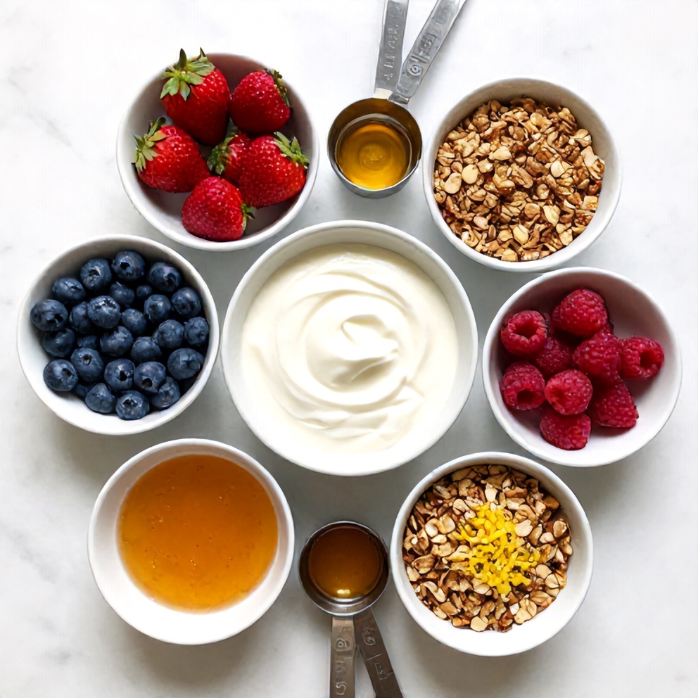 Raw ingredients for Easy Summer Yogurt Parfait