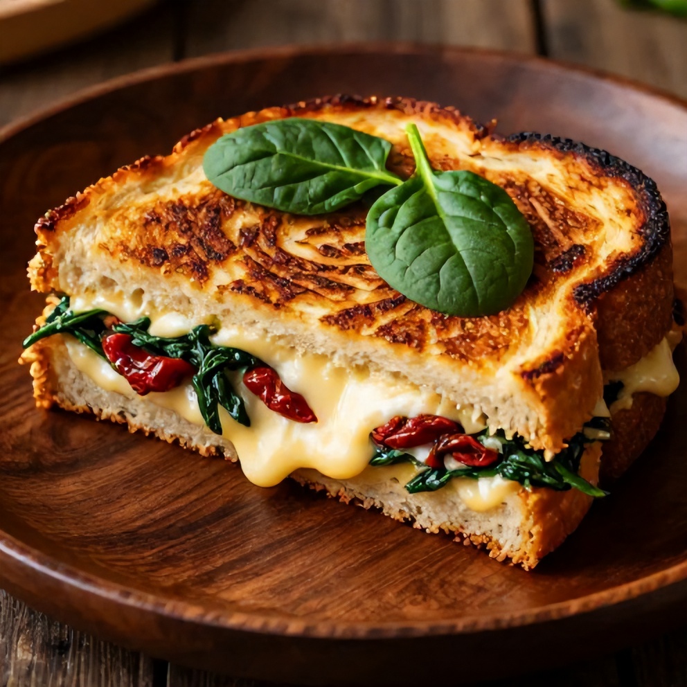 Sun-Dried Tomato Spinach Grilled Cheese on a Plate