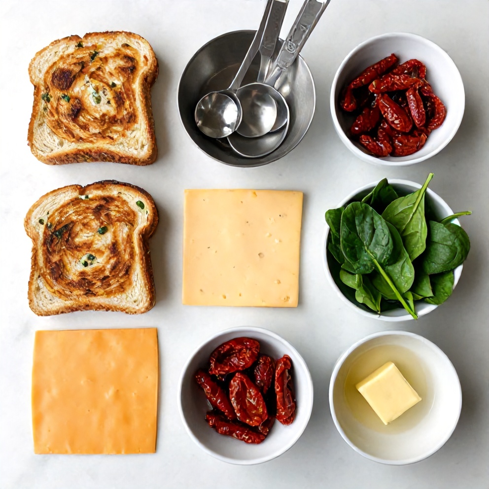 Raw Ingredients for Sun-Dried Tomato Spinach Grilled Cheese