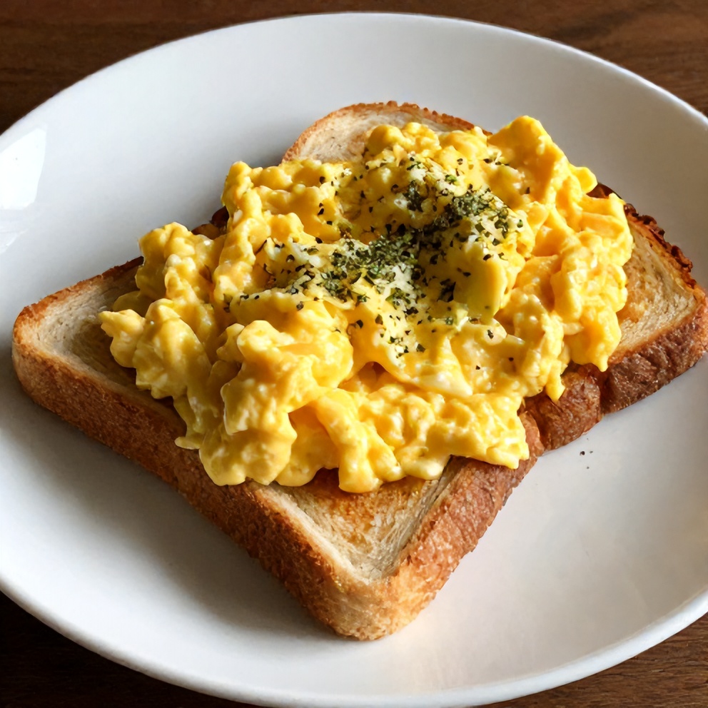 Plated veggie scrambled eggs on toast