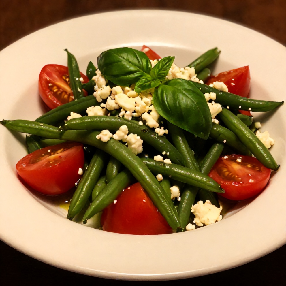 Plated Fresh Green Bean and Tomato Salad