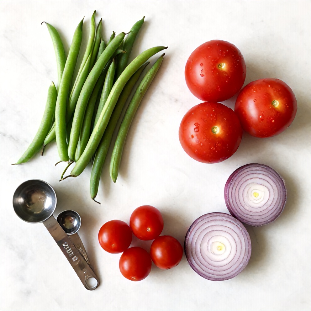 Raw Ingredients for Fresh Green Bean and Tomato Salad