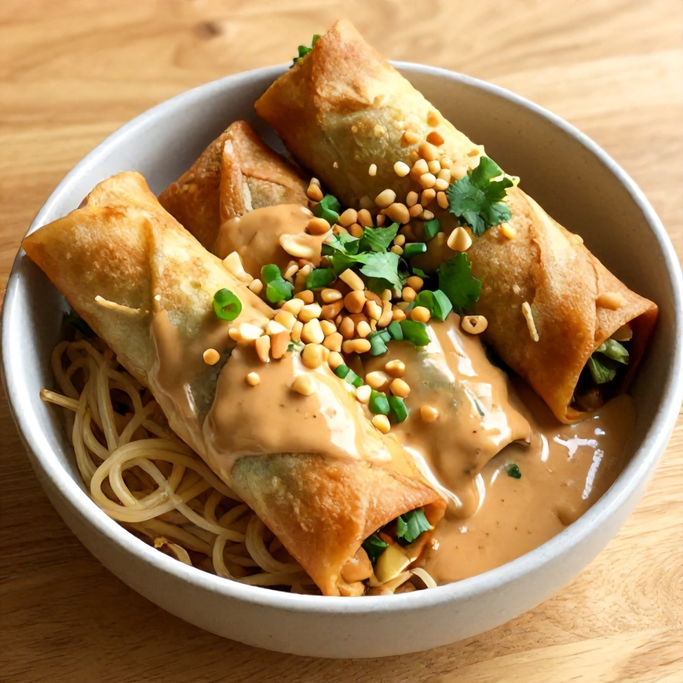 Fresh Spring Roll Bowl with Creamy Peanut Sauce