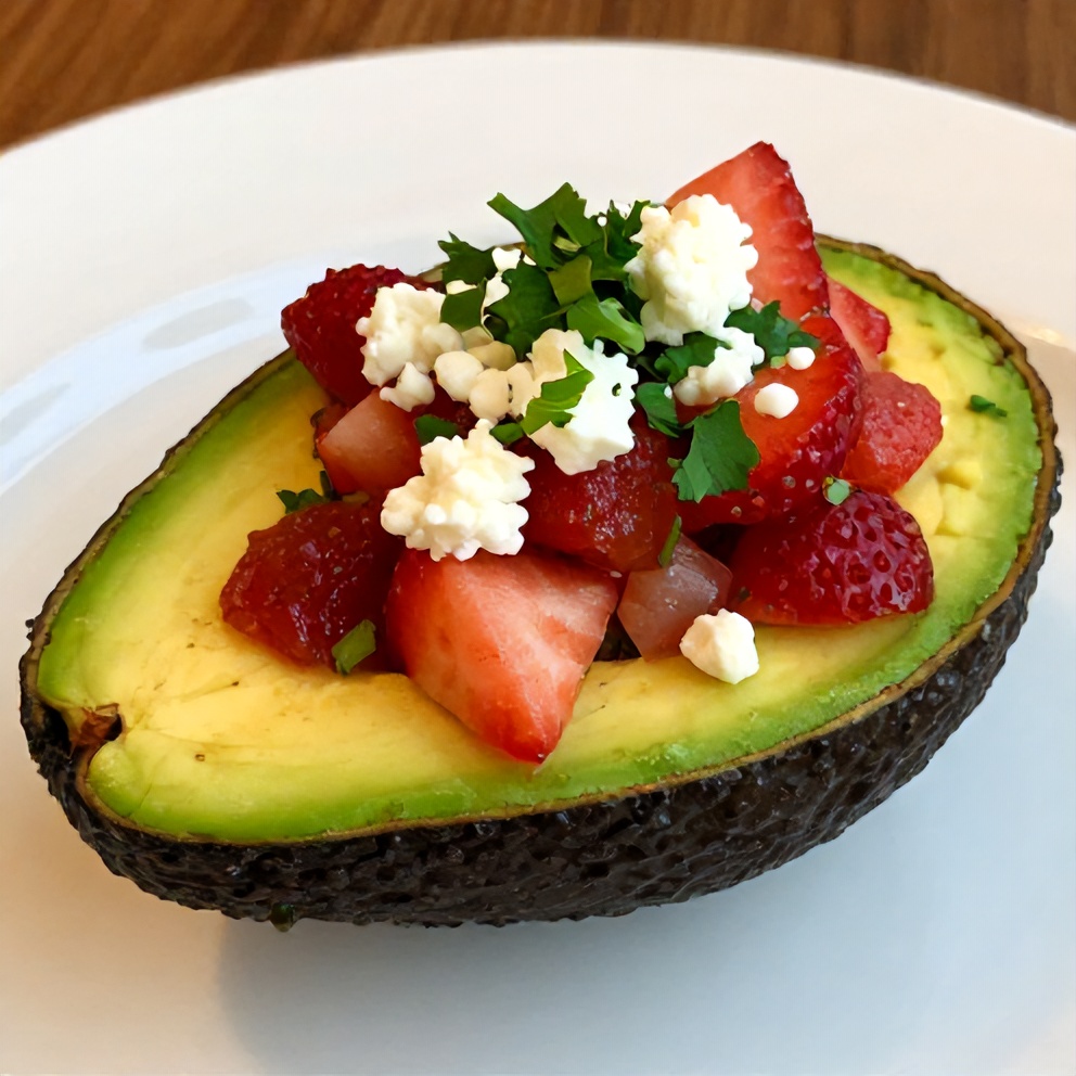 Plated Fresh Strawberry Salsa Stuffed Avocados