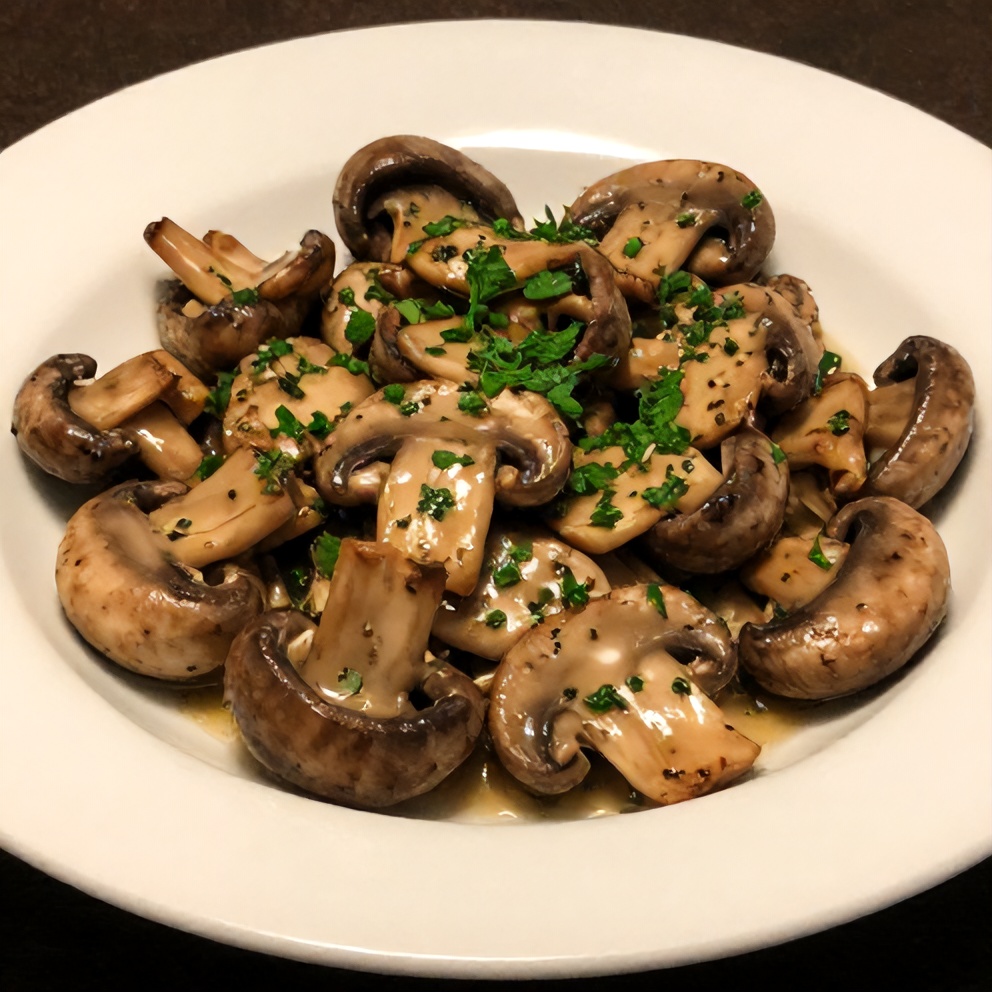 Plated Herb Butter Sautéed Mushrooms