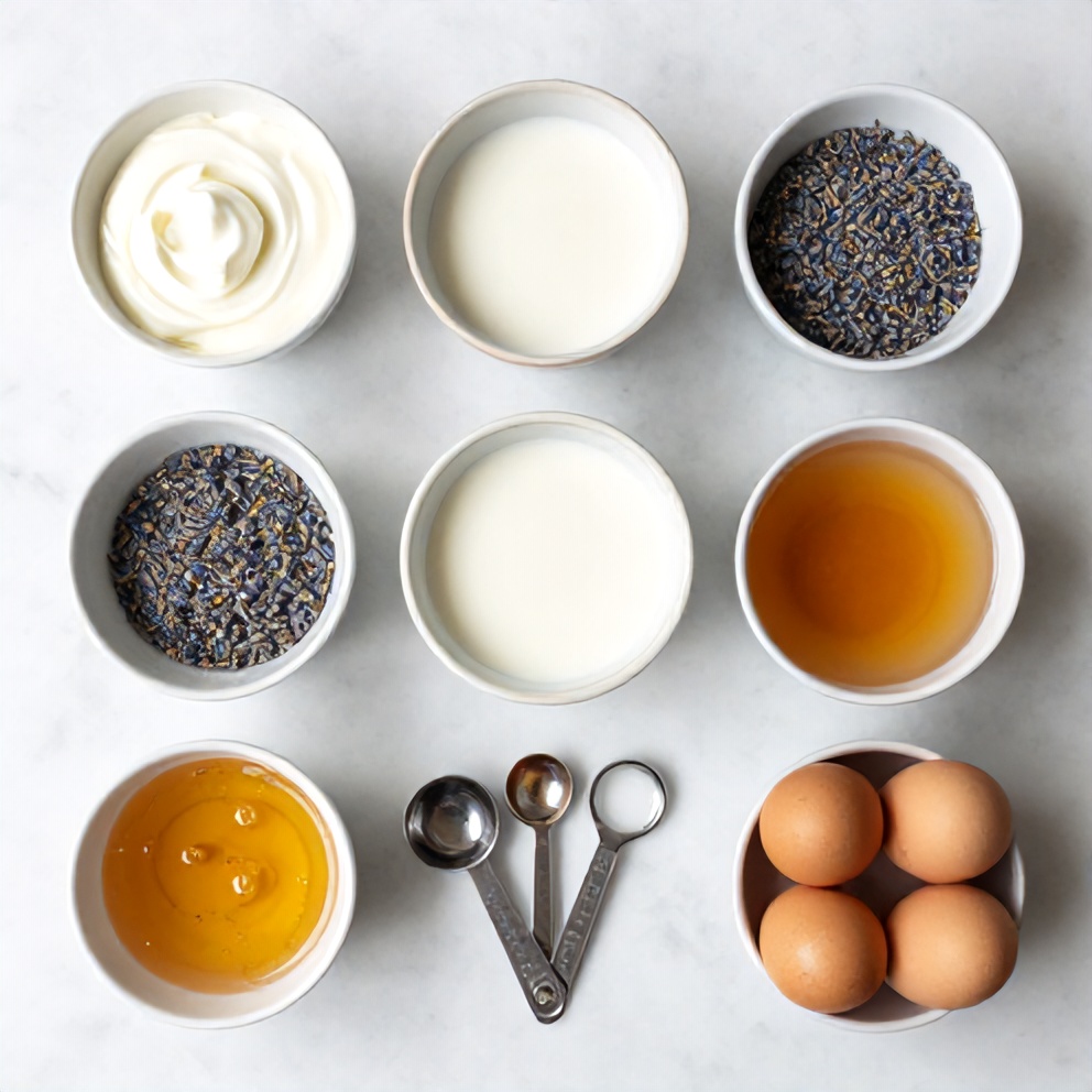 Honey Lavender Ice Cream Ingredients Flat Lay