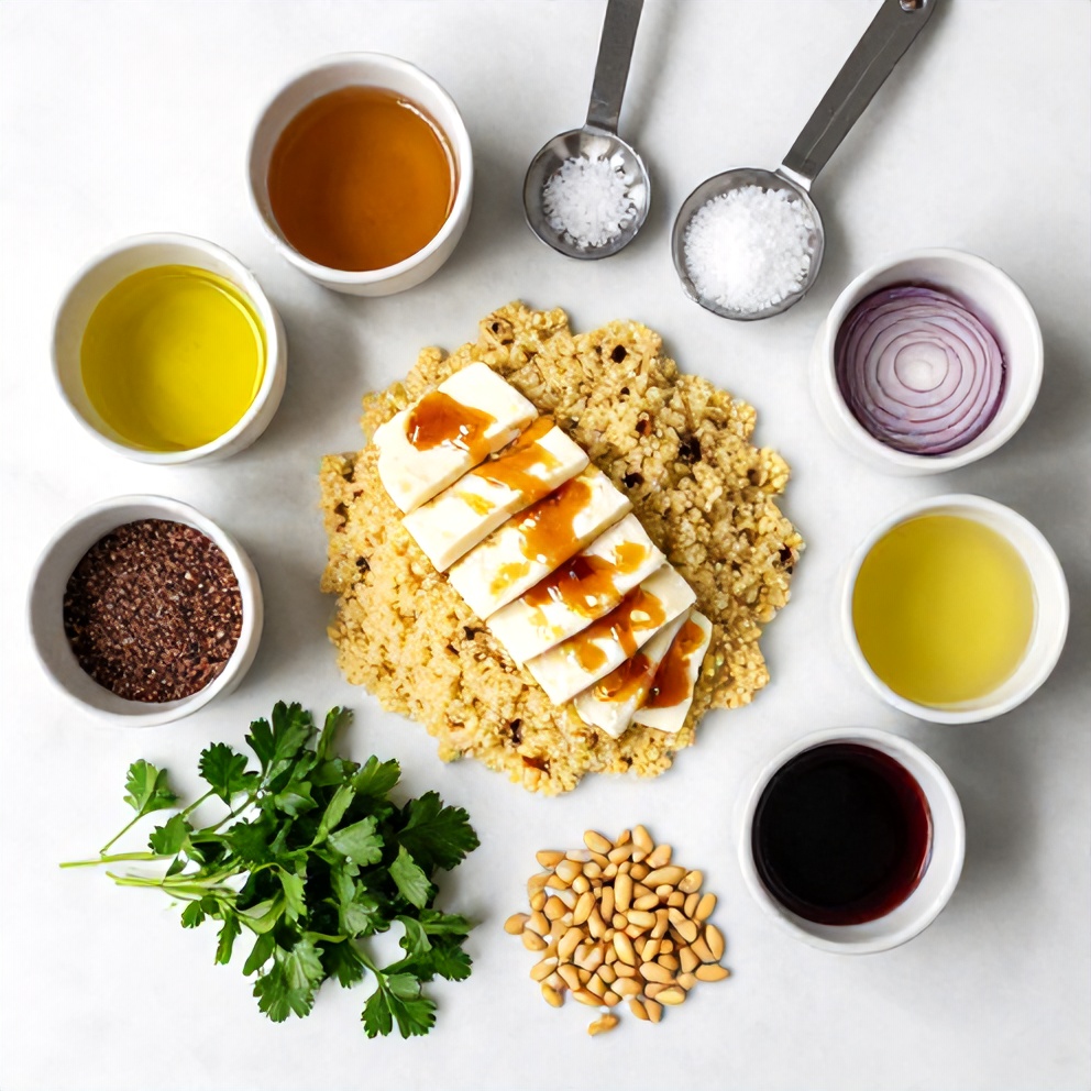 Raw ingredients for Hot Honey Halloumi Couscous Salad