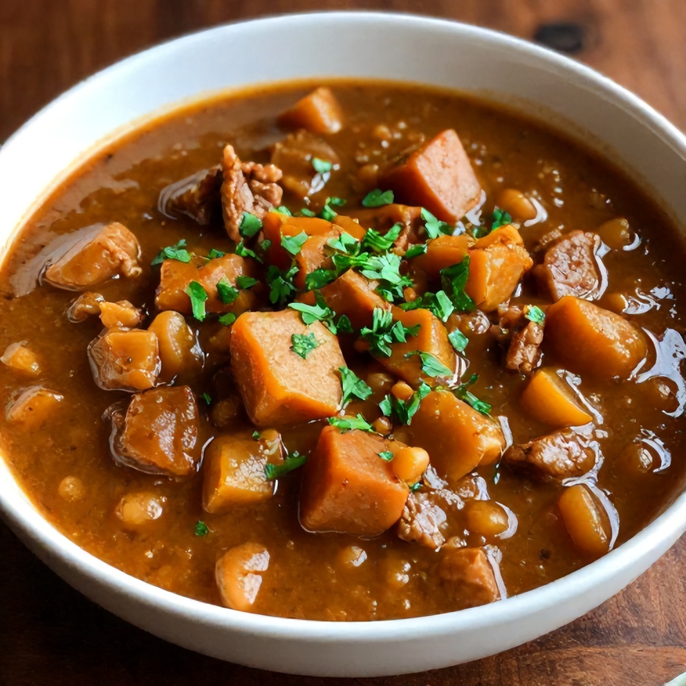 Irish Vegetarian Stew served in a bowl with a side of crusty bread