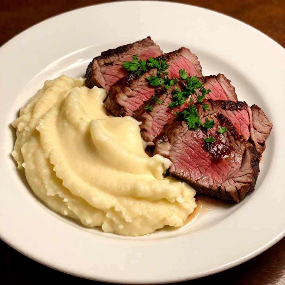 Plated Irish Whiskey Steak with Creamy Colcannon Mash