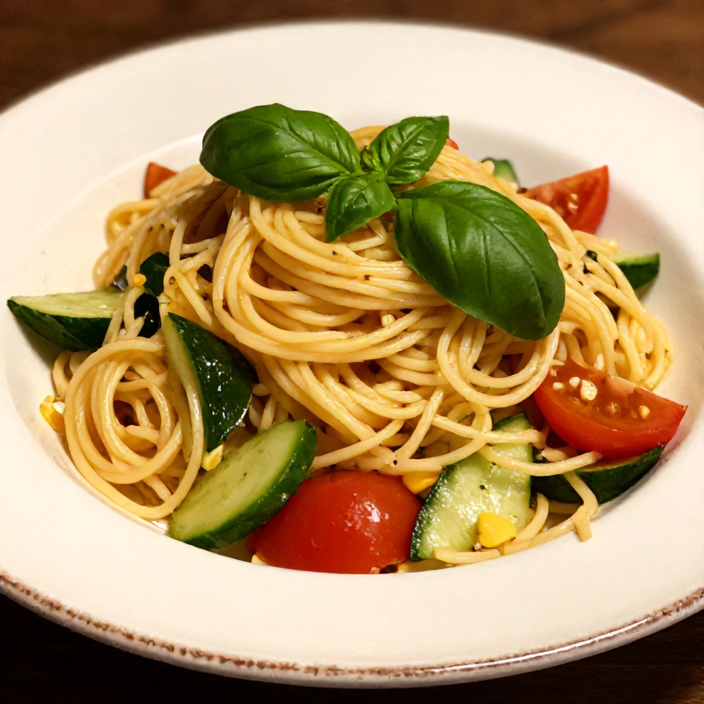 Plated serving of Italian pasta salad