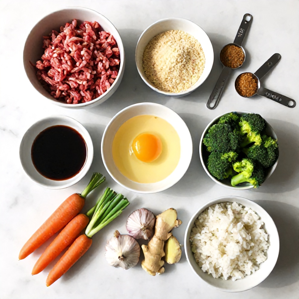 Raw ingredients for Korean BBQ Meatball Rice Bowls