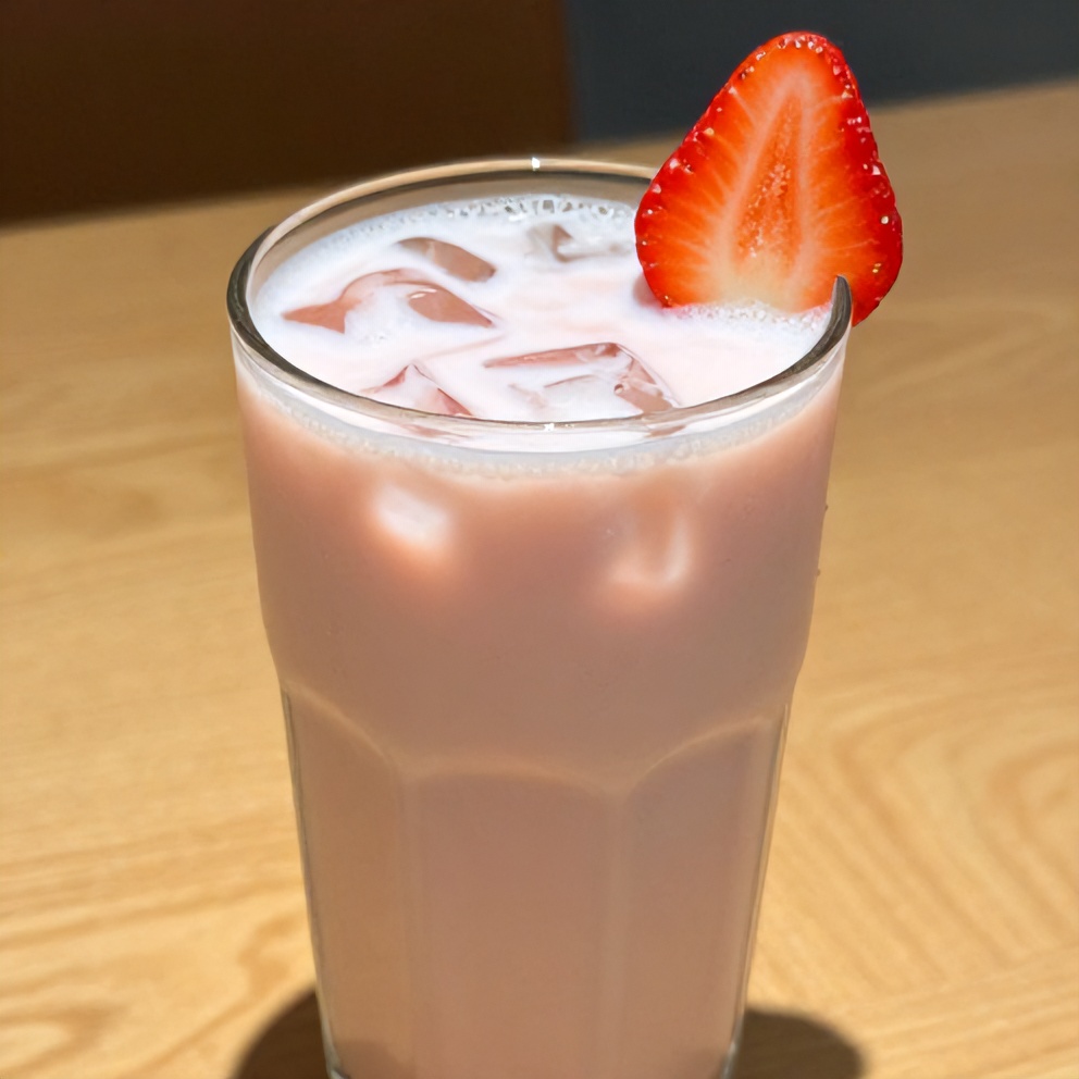 Glass of Korean Strawberry Milk with a strawberry slice