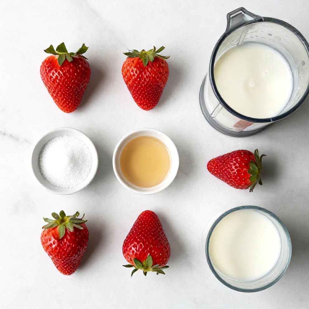 Raw ingredients for Korean Strawberry Milk