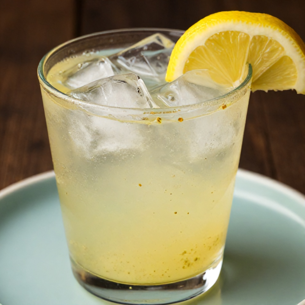 Glass of lemon ginger water with a lemon slice and mint leaf