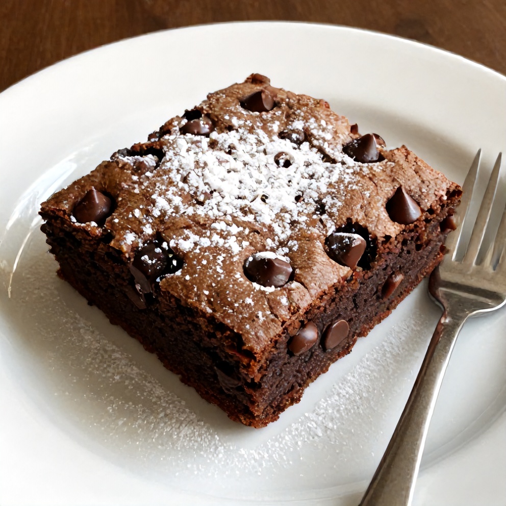Plated banana bread brownies with chocolate chips