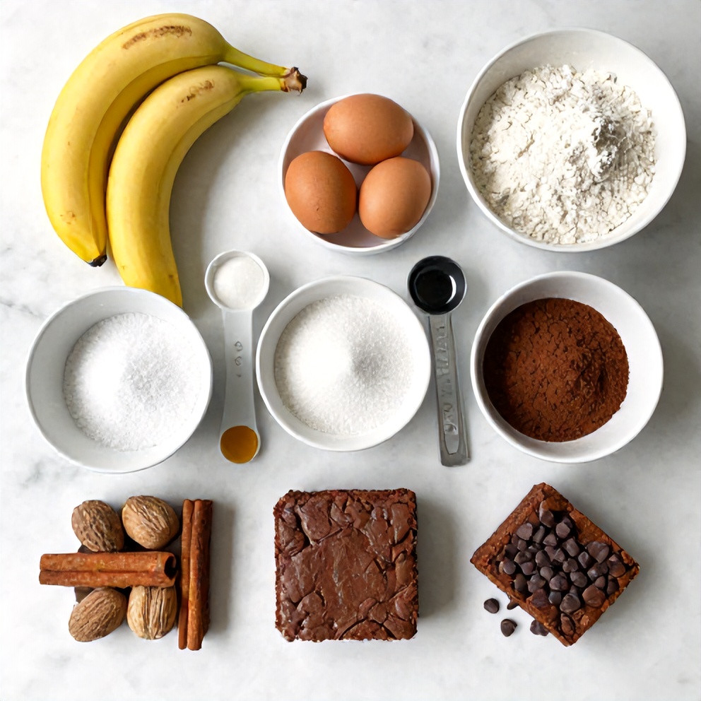 Raw ingredients for banana bread brownies
