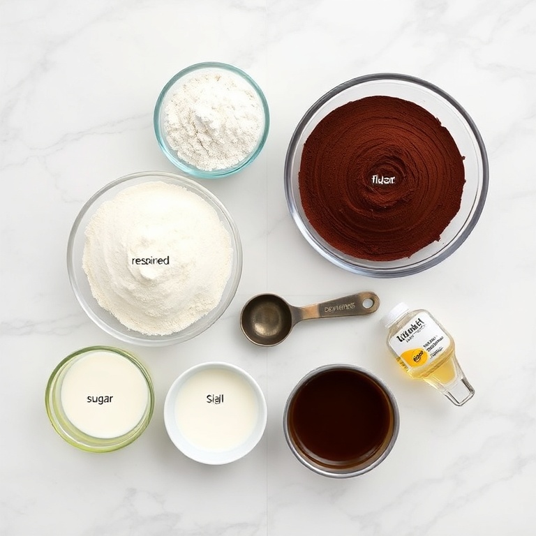 Ingredients for Moist Black Velvet Cake with Rich Black Cocoa Frosting