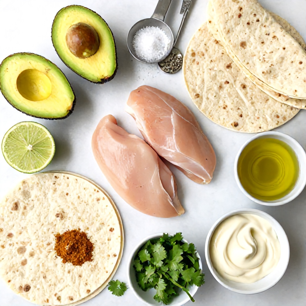 Raw ingredients for Quick Chicken Avocado Wrap