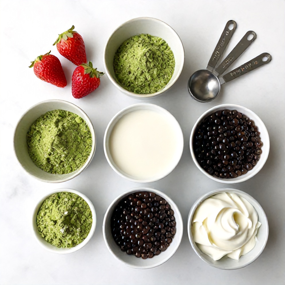 Strawberry Matcha Sago Dessert Ingredients