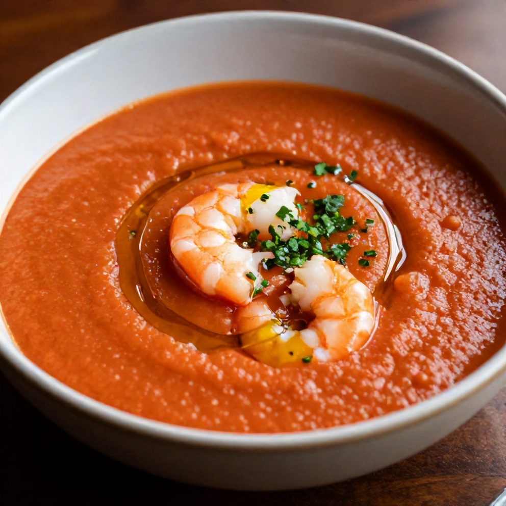 Plated Summer Gazpacho with Shrimp