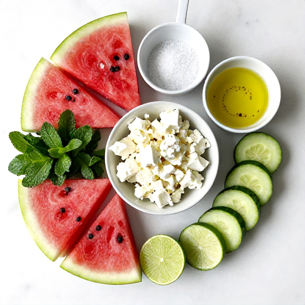 Raw Ingredients for Watermelon Cucumber Salad