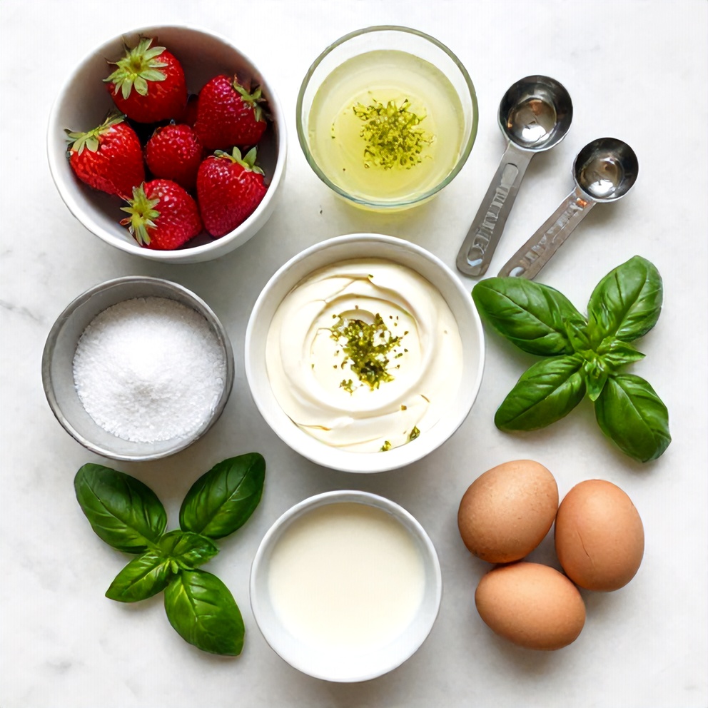 Raw Ingredients for Roasted Strawberry Lime Basil Ice Cream