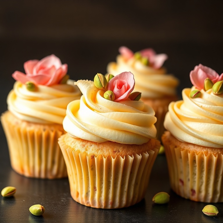 rose and pistachio cupcakes