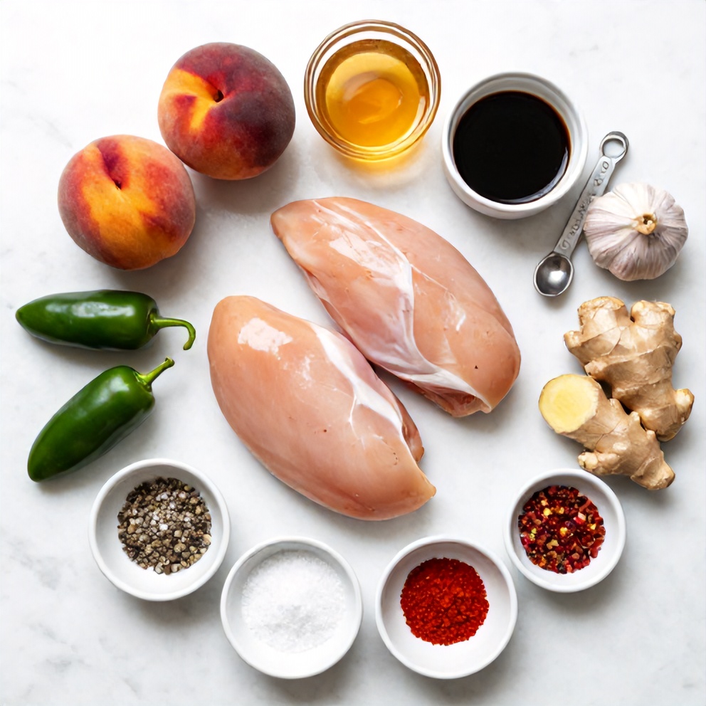 Raw ingredients for Spicy Jalapeño Peach Chicken