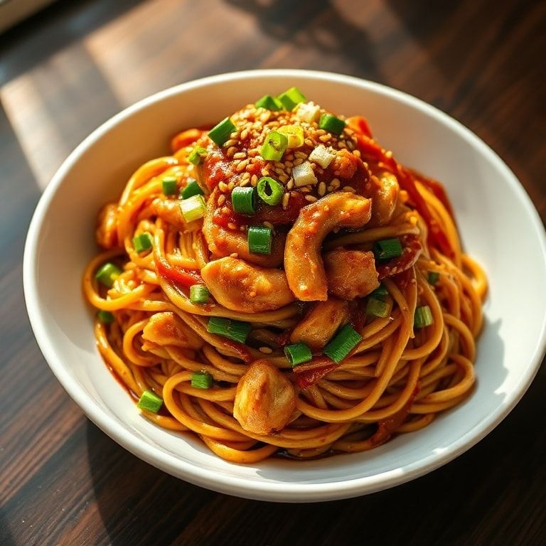 sticky garlic chicken noodles