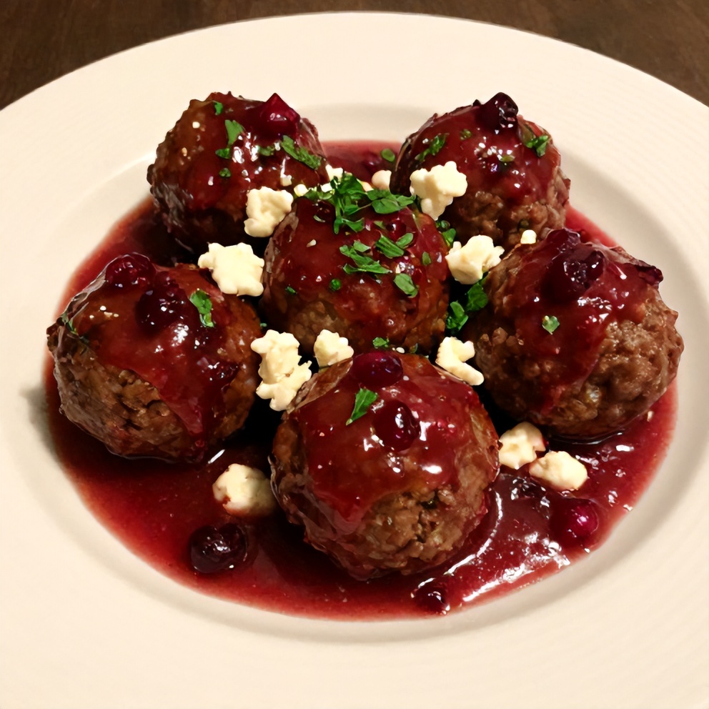 Plated Sweet and Tangy Cranberry Meatballs
