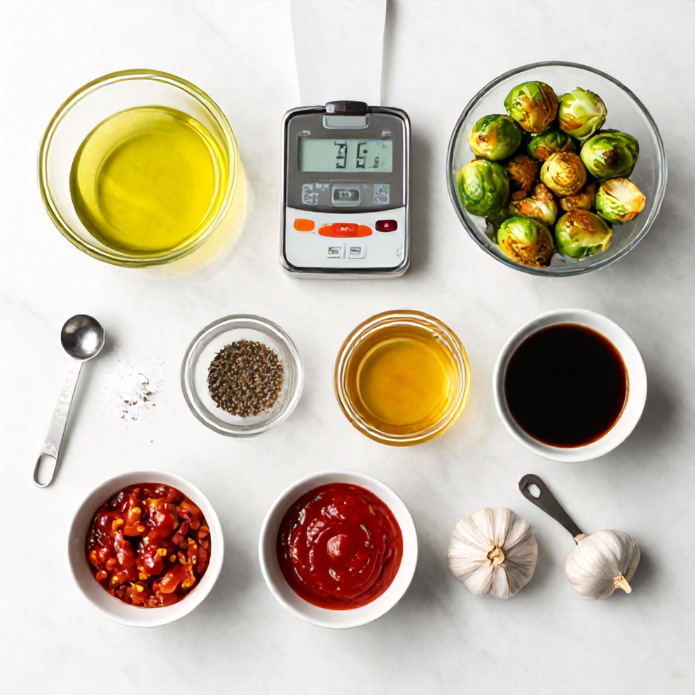 Raw ingredients for air fryer brussels sprouts with honey and spice