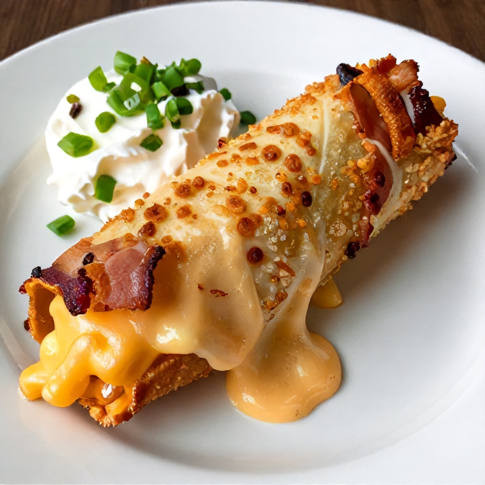 Plated Bacon Mac 'n' Cheese Taquitos