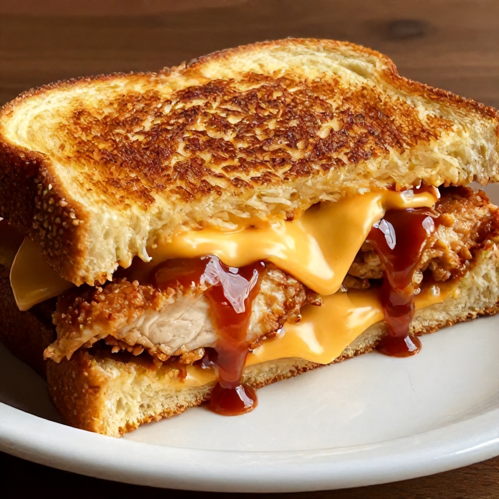 Crispy BBQ Chicken Grilled Cheese Sandwich
