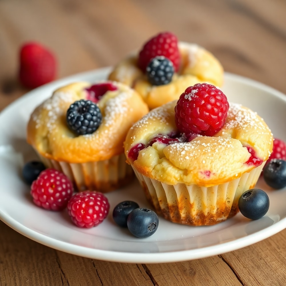 Plated serving of creamy berry muffins