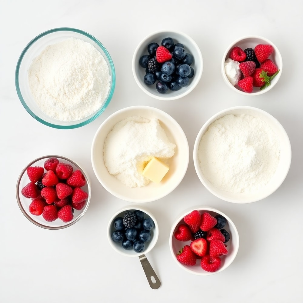 Raw ingredients for berry cream cheese muffins