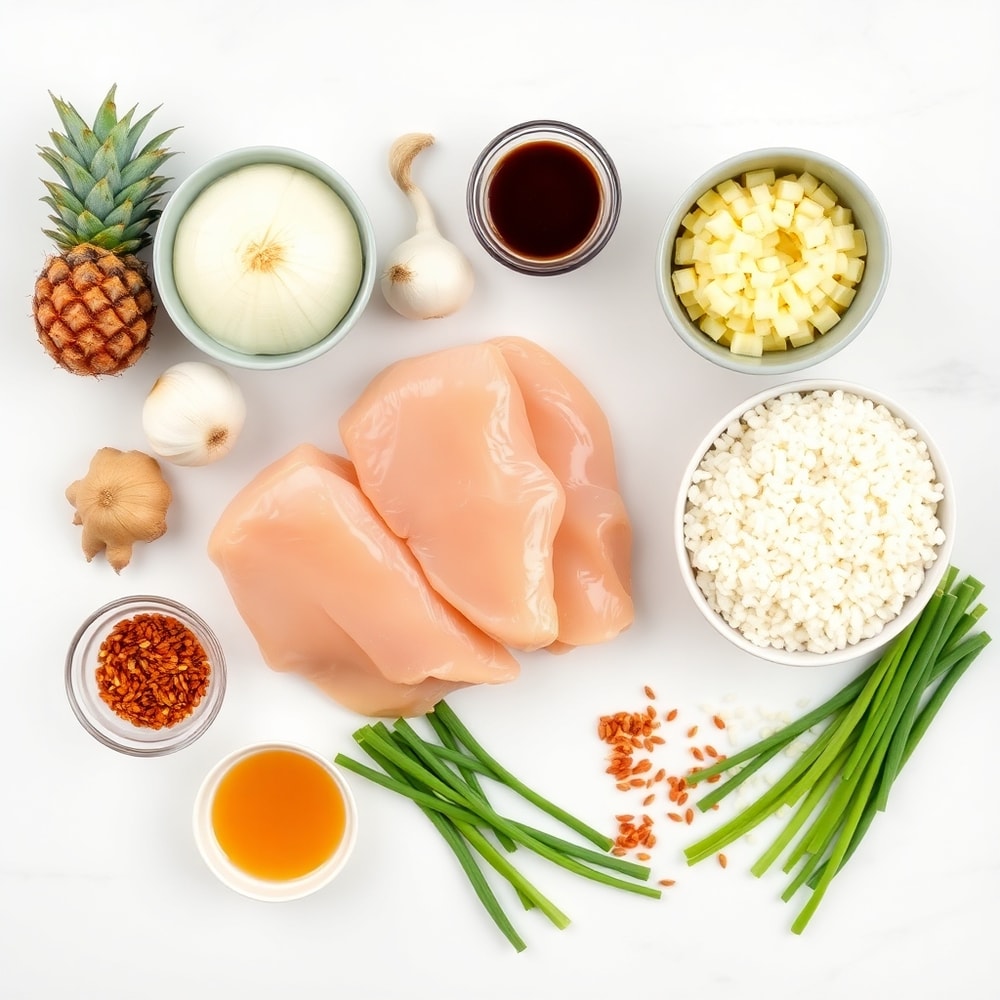 Raw ingredients for Pineapple Chicken and Rice