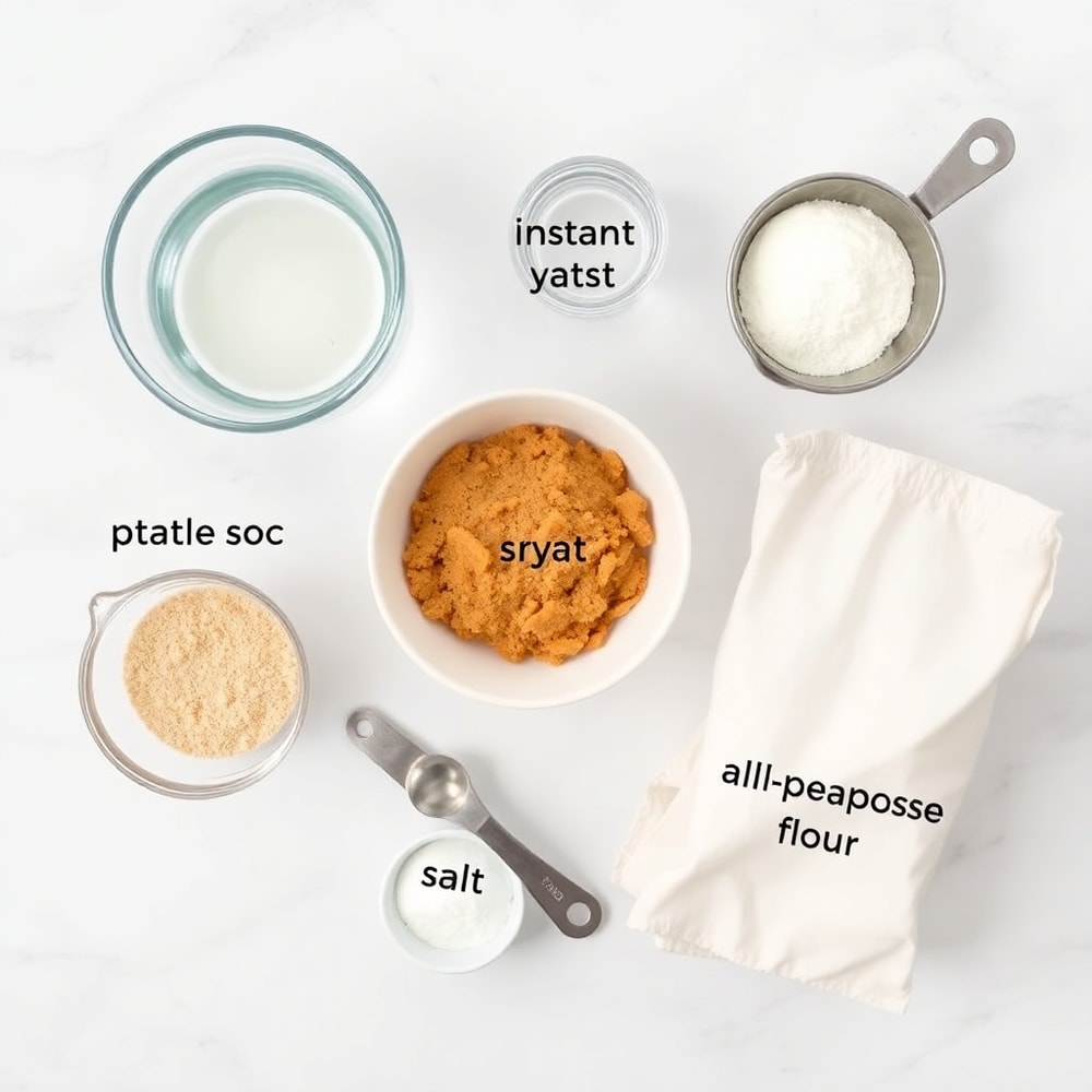 Ingredients for Buttery Soft Pretzel Bites on a marble surface