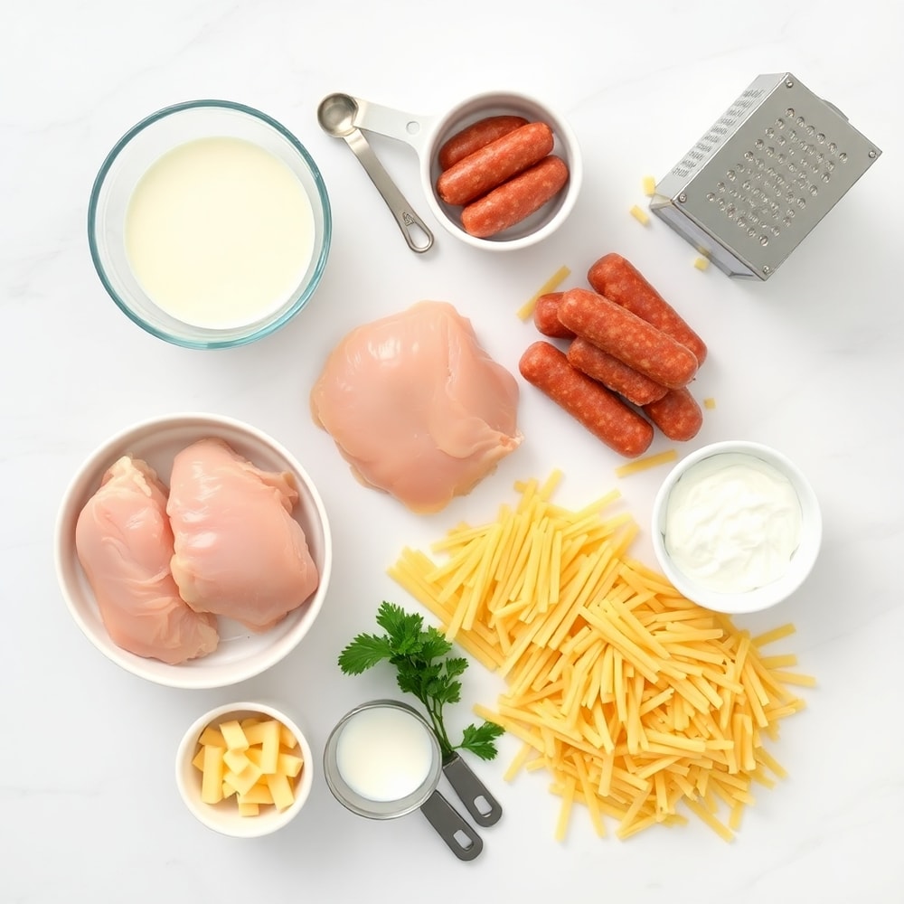 Raw Ingredients for Cheesy Chicken Pasta