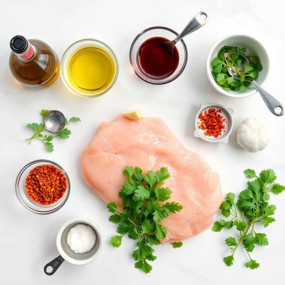 Raw ingredients for chimichurri grilled chicken