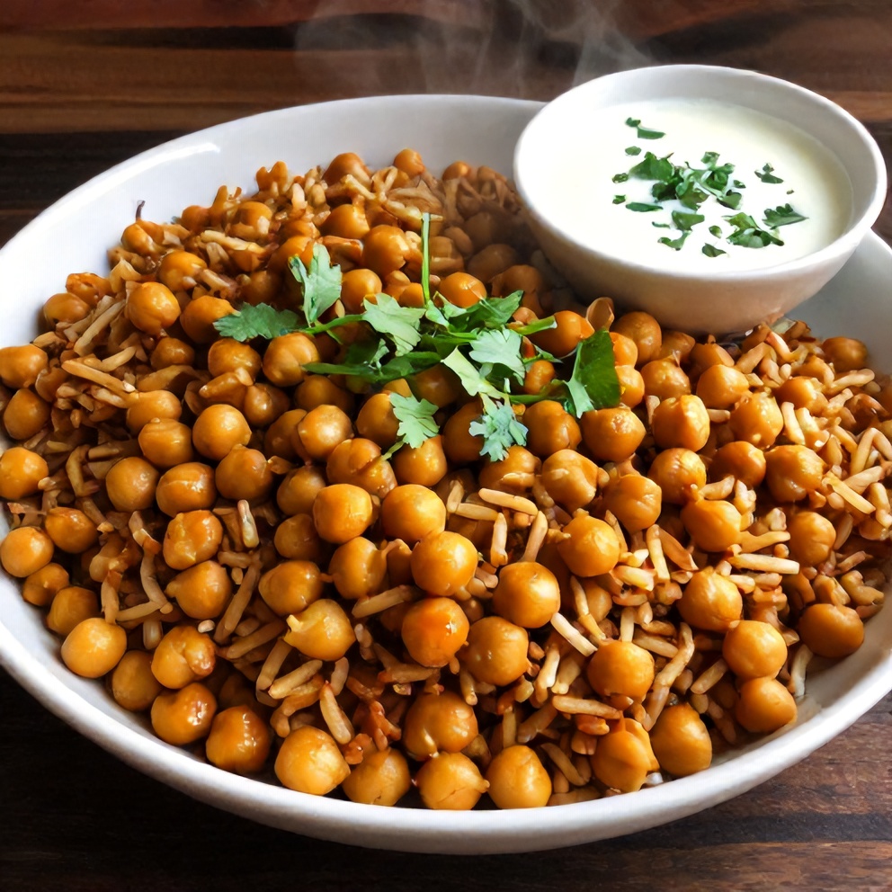 Plate of Chole Rice with a sprinkle of fresh cilantro