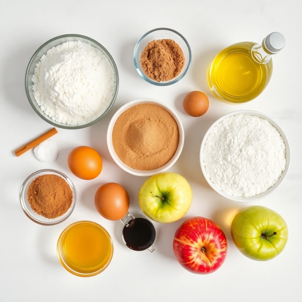 Ingredients for Cinnamon Apple Bread on a marble counter