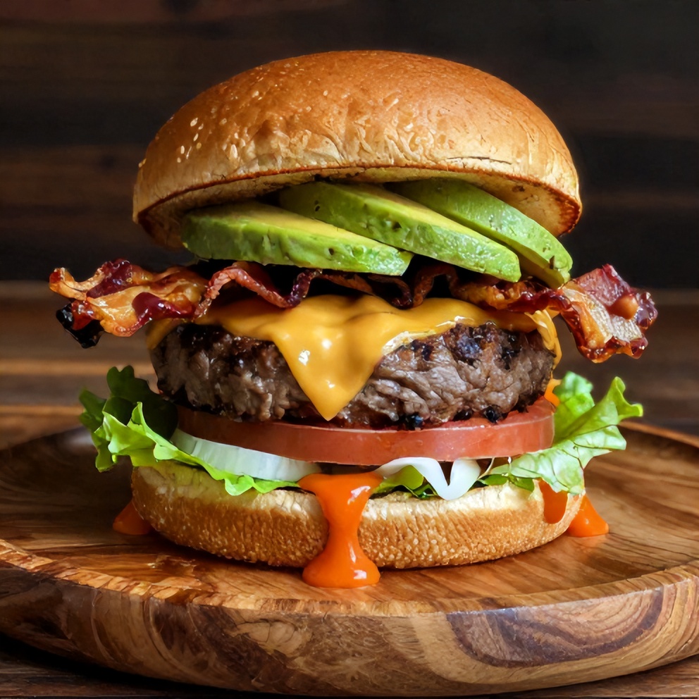 Plated classic beef burger with secret sauce