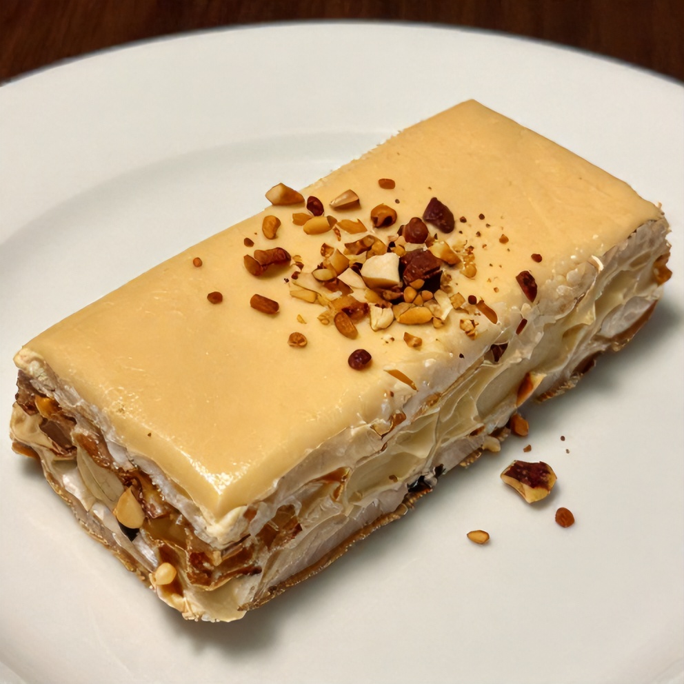 One perfect serving of Coconut Magic Bars on a white plate, garnished with a sprinkle of chopped nuts