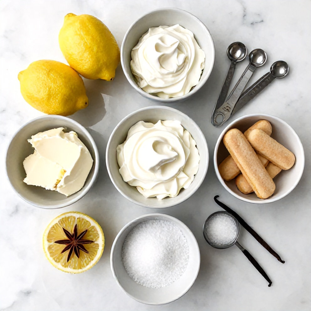 Lemon Tiramisu Ingredients Flat Lay