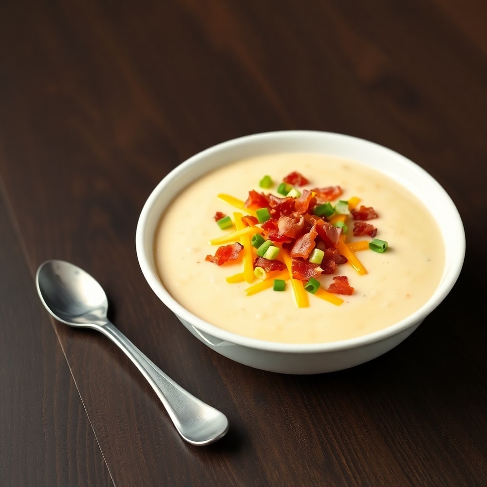 Baked Potato Soup Served with Green Onions