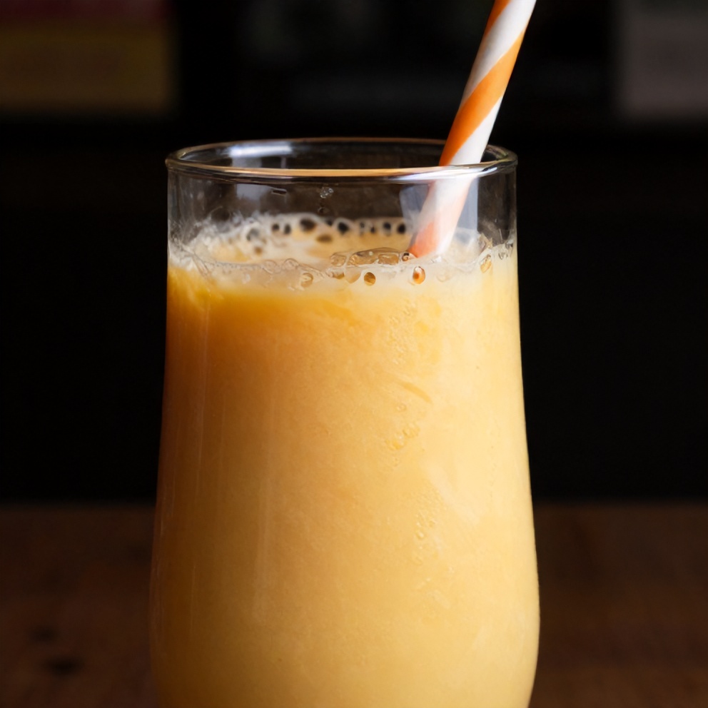 A glass of Creamy Coconut Orange Bliss Drink with a straw
