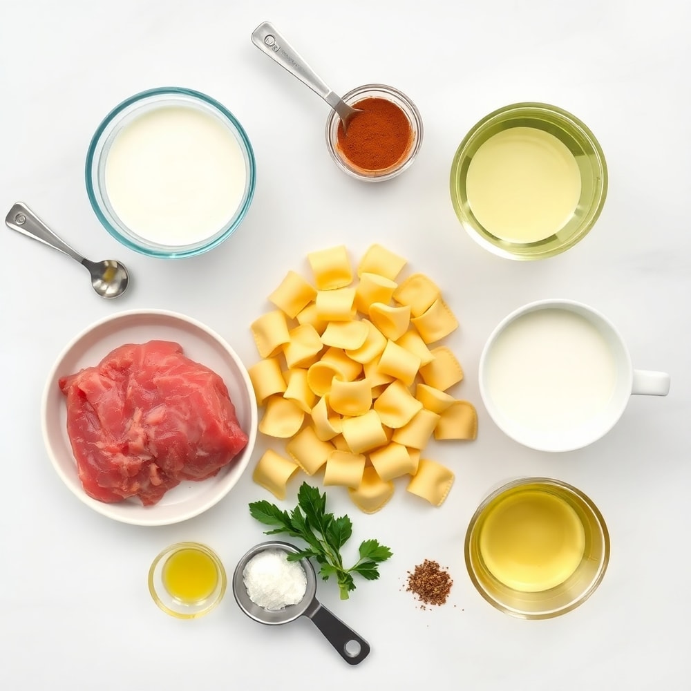 Raw Ingredients for Cracked Garlic Steak Tortellini